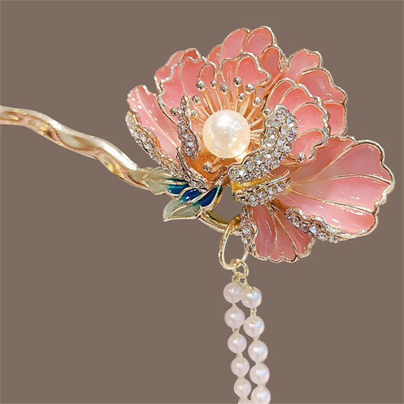 Hanbok Hair Pin - Quasten-Hanfu-Haarschmuck: U-förmige Perlenblumen-Haargabel, Haarnadel, Haaraccessoires im
