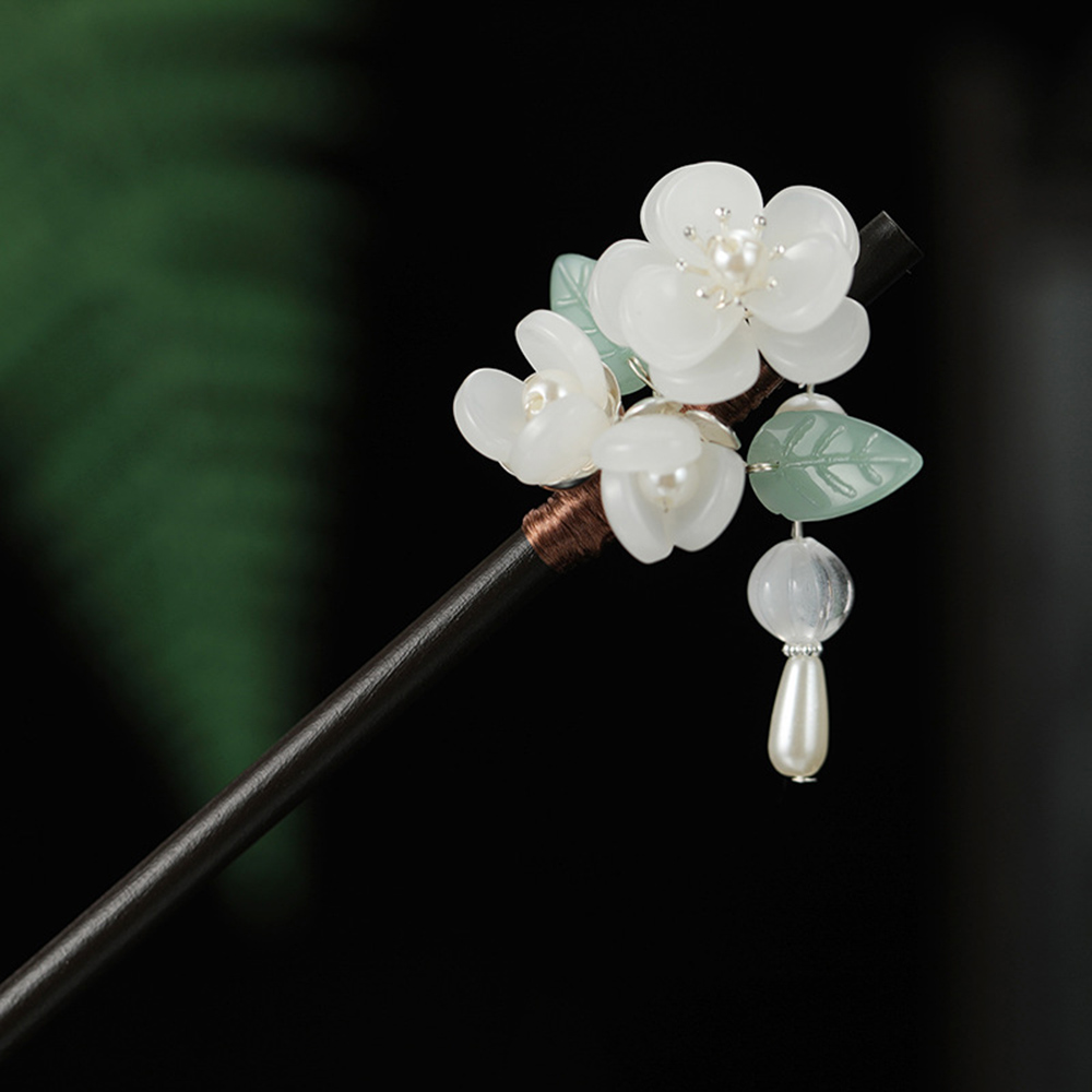 Hanbok Hair Pin - Retro Blume Haarnadel Mit Perle Sandelholz